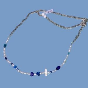 NWT Free People Oyster Pearl Beaded Belly Chain Belt 40" Blue Pearl Boho Gypsy